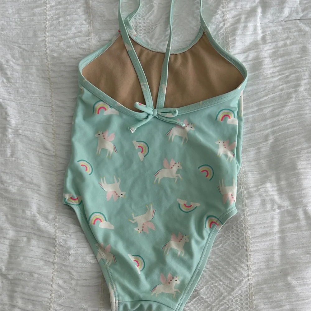 Old Navy Kids Mint Green One-Piece Swimsuit with Unicorn & Rainbow Print